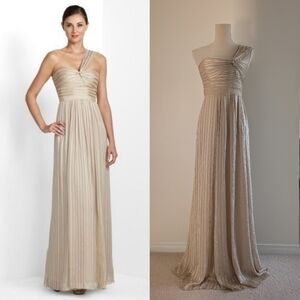 BCBG Jamille Silk One-Shoulder Gown Evening Dress In Champagne